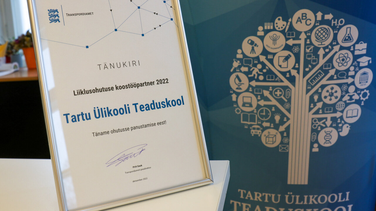 Transpordiameti tunnustus Tartu Ülikooli teaduskoolile.