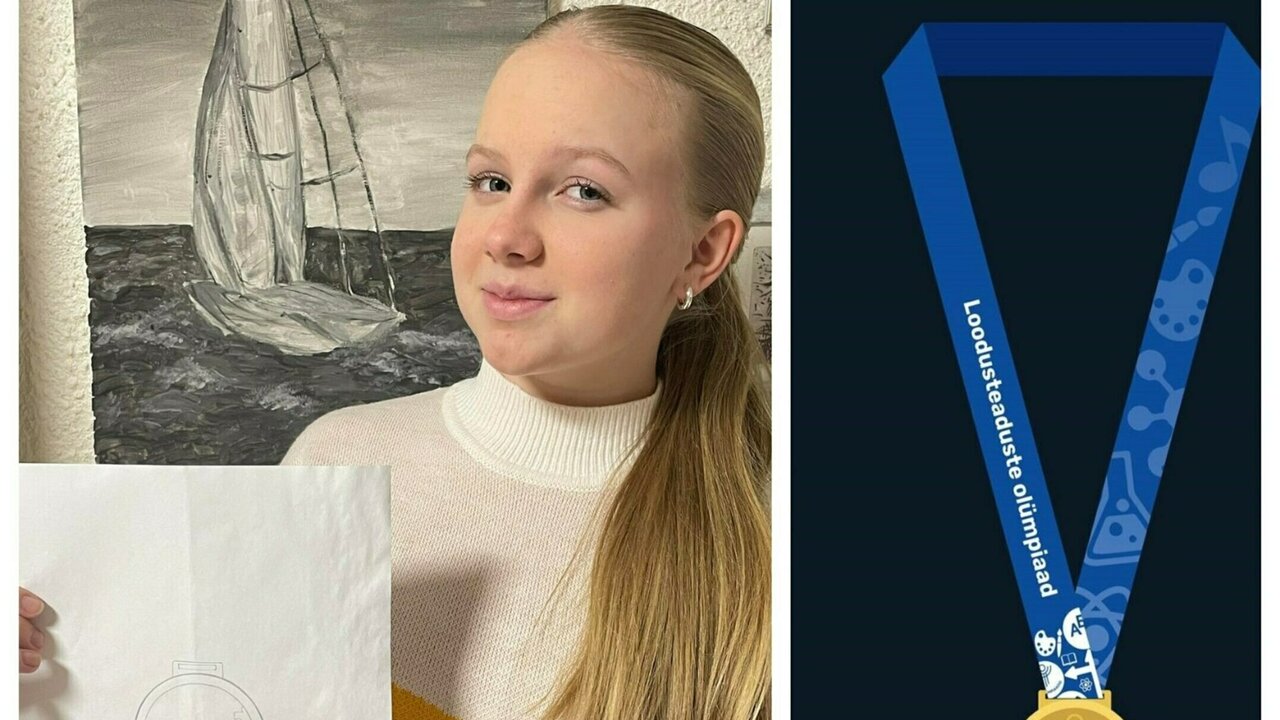 Kollaaž: vasakul olümpiaadimedali autor Rebeka Kuik ja paremal medali visuaal.