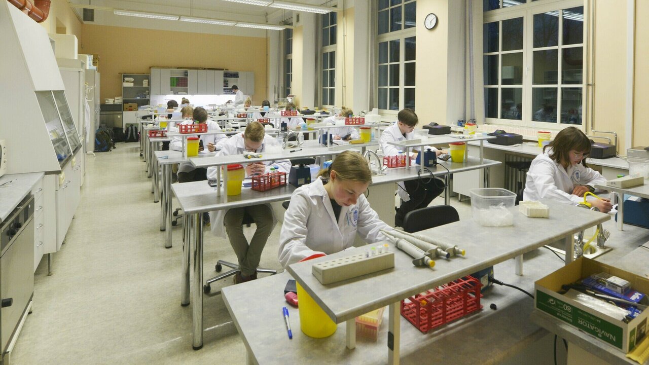 Bioloogiaolümpiaadi lõppvooru osalejad biokeemia ülesandeid tegemas
